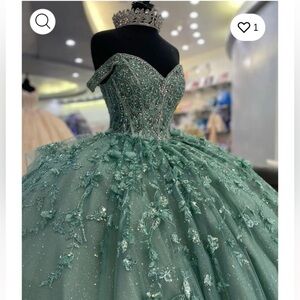 CUSTOM Sage Green  Gown w/ Floral Details Quinceanera /Sweet16/Prom Size 6-8